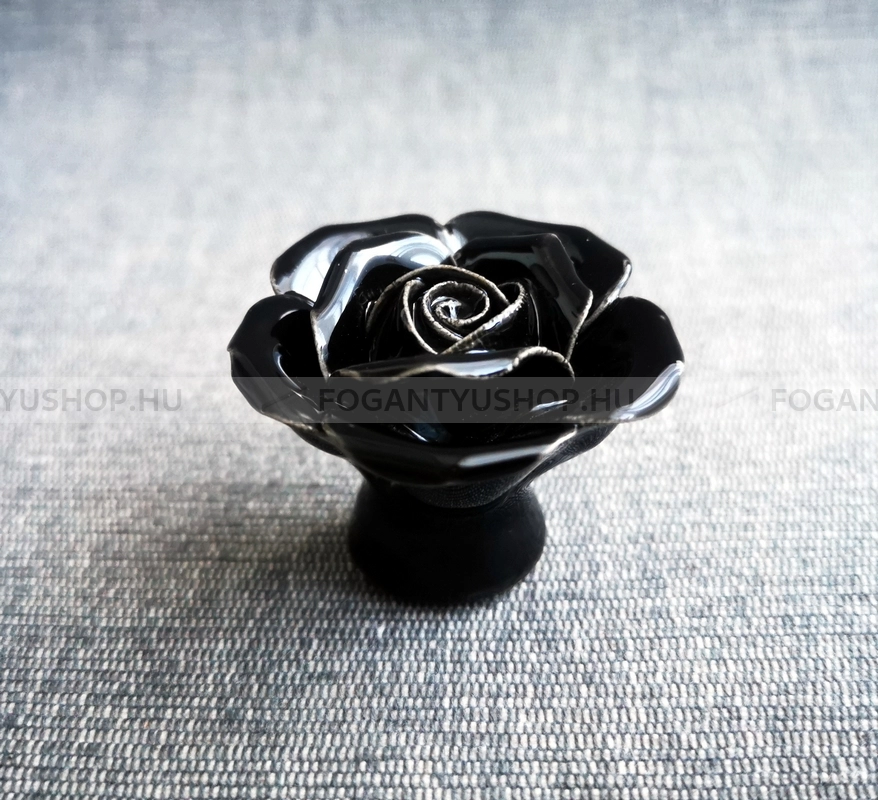 TOMURCUK Bútorgomb - FTG11 - 1 furatos - Fekete - Porcelán - Porcelán, porcelánnal kombinált antikolt fém gombfogantyú