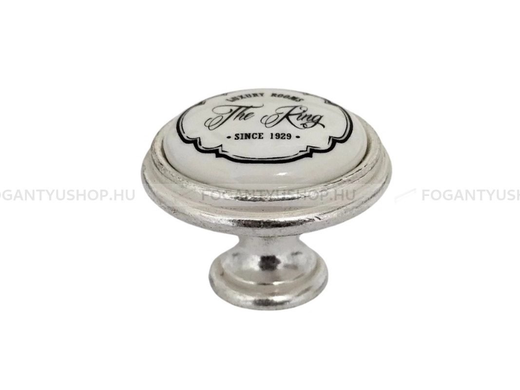 GIUSTI Bútorgomb - P7700Q6M5G Magasfényű - 1 furatos - Magasfényű ezüst SilverPHG, Fehér belo - Zamak fém ötvözet, Porcelán - Porcelán, porcelánnal kombinált antikolt fém gombfogantyú
