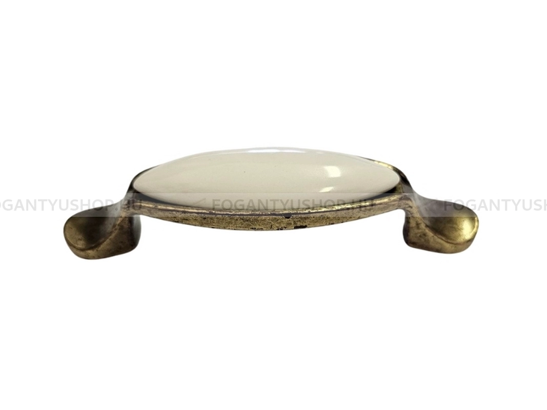 GIUSTI Bútor fogantyú - 96 FG.M160100D1G - furattáv 96 mm - Fehér belo, Antik patina barna  - Zamak fém ötvözet, Porcelán - Porcelánnal kombinált antikolt fém bútorfogantyú
