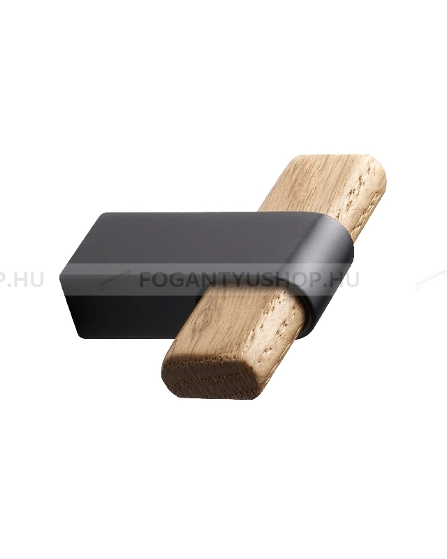 FURNIPART Fogantyú - CROSSING Festett Tölgyfa - 1 furatos - Festett fekete BlackL, Tölgyfa hrast - Zamak fém ötvözet, Gumi - Fával kombinált fém bútorfogantyú