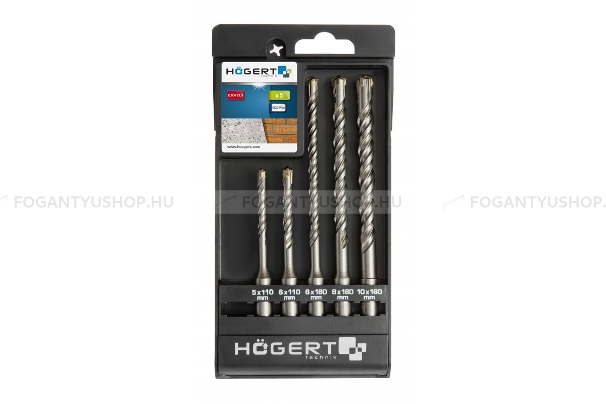 HÖGERT HT6D370 SDS-Plus fúrószár készlet betonhoz téglához 5db-os HSS gyorsacél 5 6 6 8 10 - SDS fúró és véső szárak, fa-fém fúrószárak