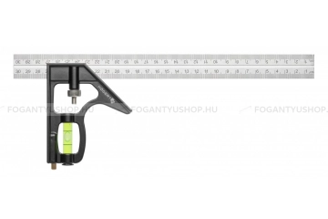 HÖGERT HT4M217 Kombinált derékszög-vízmérték-vonalzó, 30 cm - Acél, alumínium