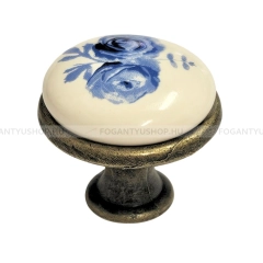 GTV Gombfogantyú - 1 furatos - GP-0728-J4-A-04 - Fehér - Antik patina barna - Zamak fém ötvözet - Porcelán