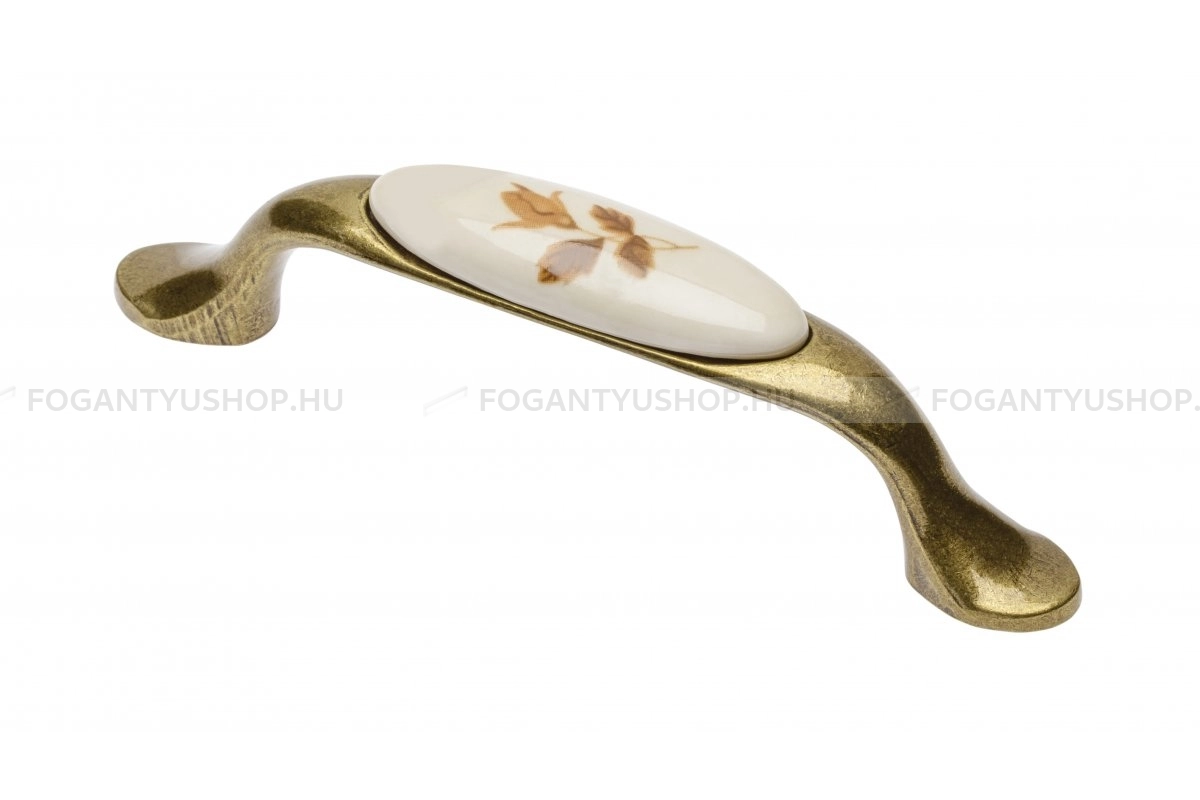 GTV Bútorfogantyú - 96 UP-WP0728-PB Antikolt - furattáv 96 mm - Antik bronz - Barna virágmintás - Zamak fém ötvözet, Porcelán - Porcelánnal kombinált antikolt fém bútorfogantyú