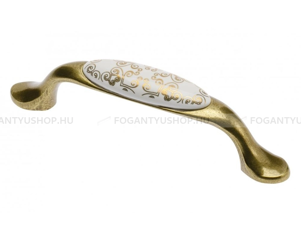 GTV Bútor fogantyú - 96 UP-WP0728-PC-04 Antikolt - furattáv 96 mm - Antik bronz - Arany virágmintás - Zamak fém ötvözet, Porcelán - Porcelánnal kombinált antikolt fém bútorfogantyú